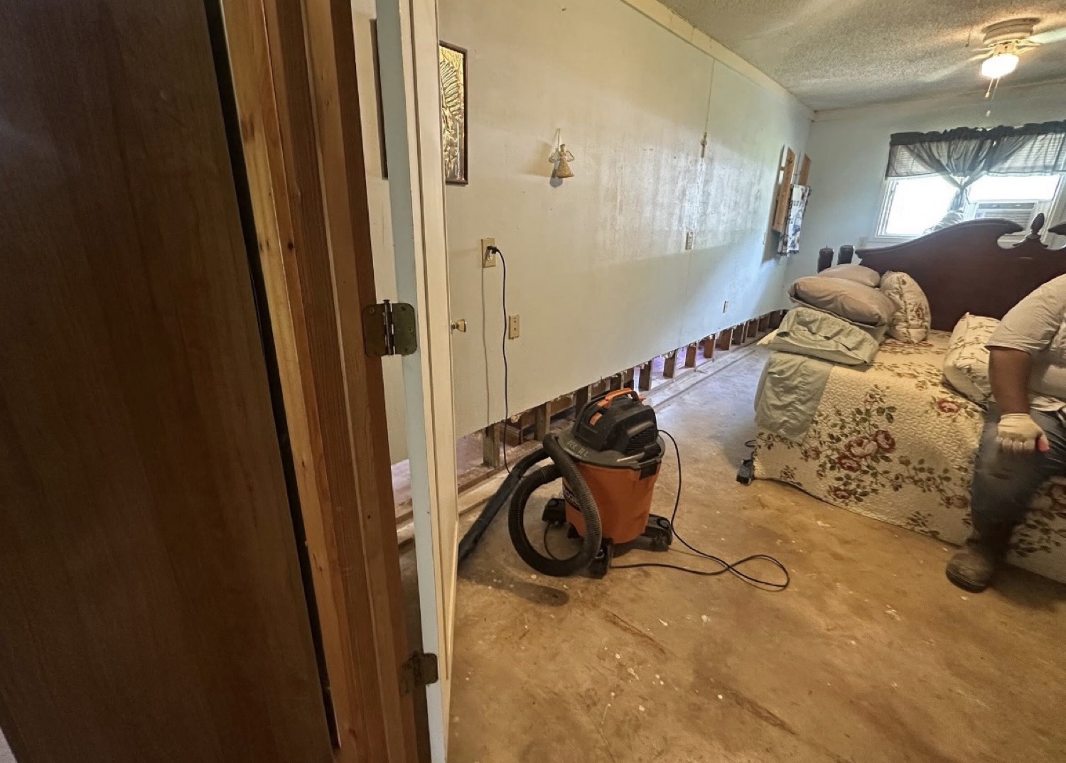 Inside a home during flood recovery work